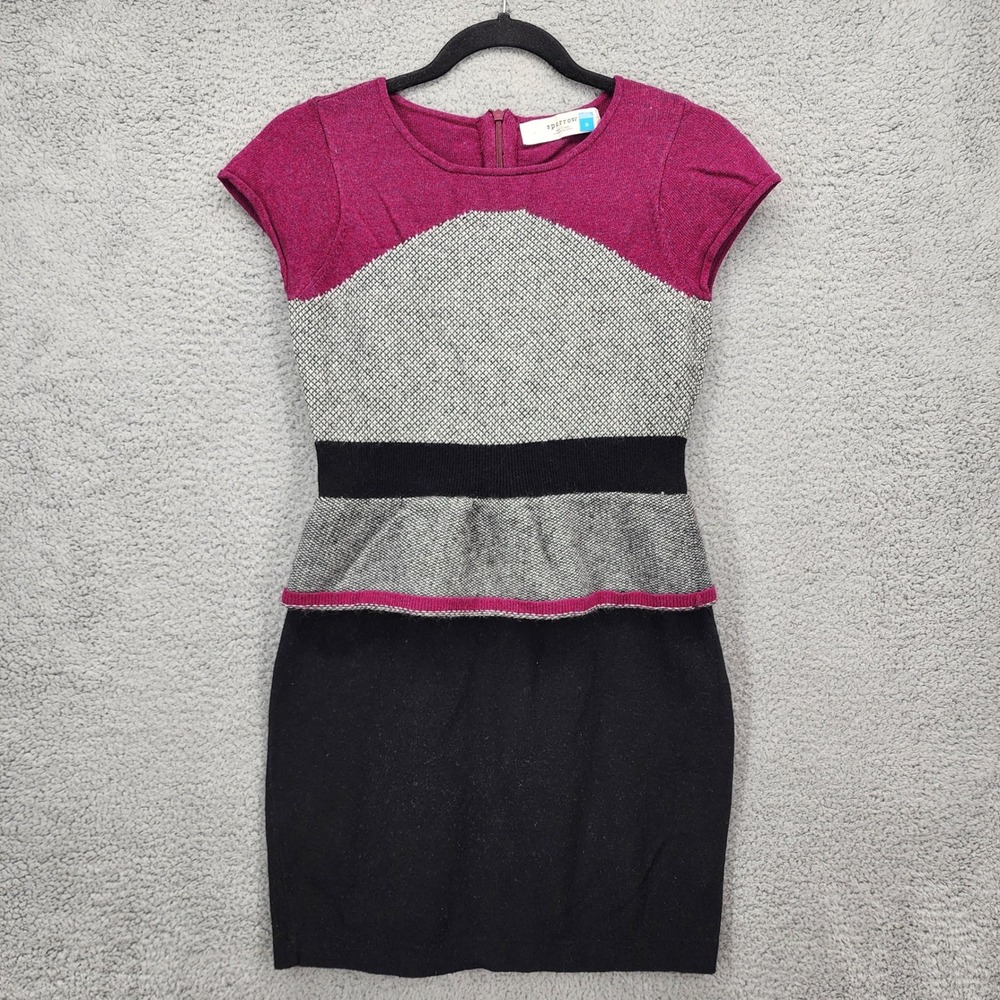 Sparrow Anthropologie Wool Cashmere‎ Sweater Dress Small Pink Gray Black Knit